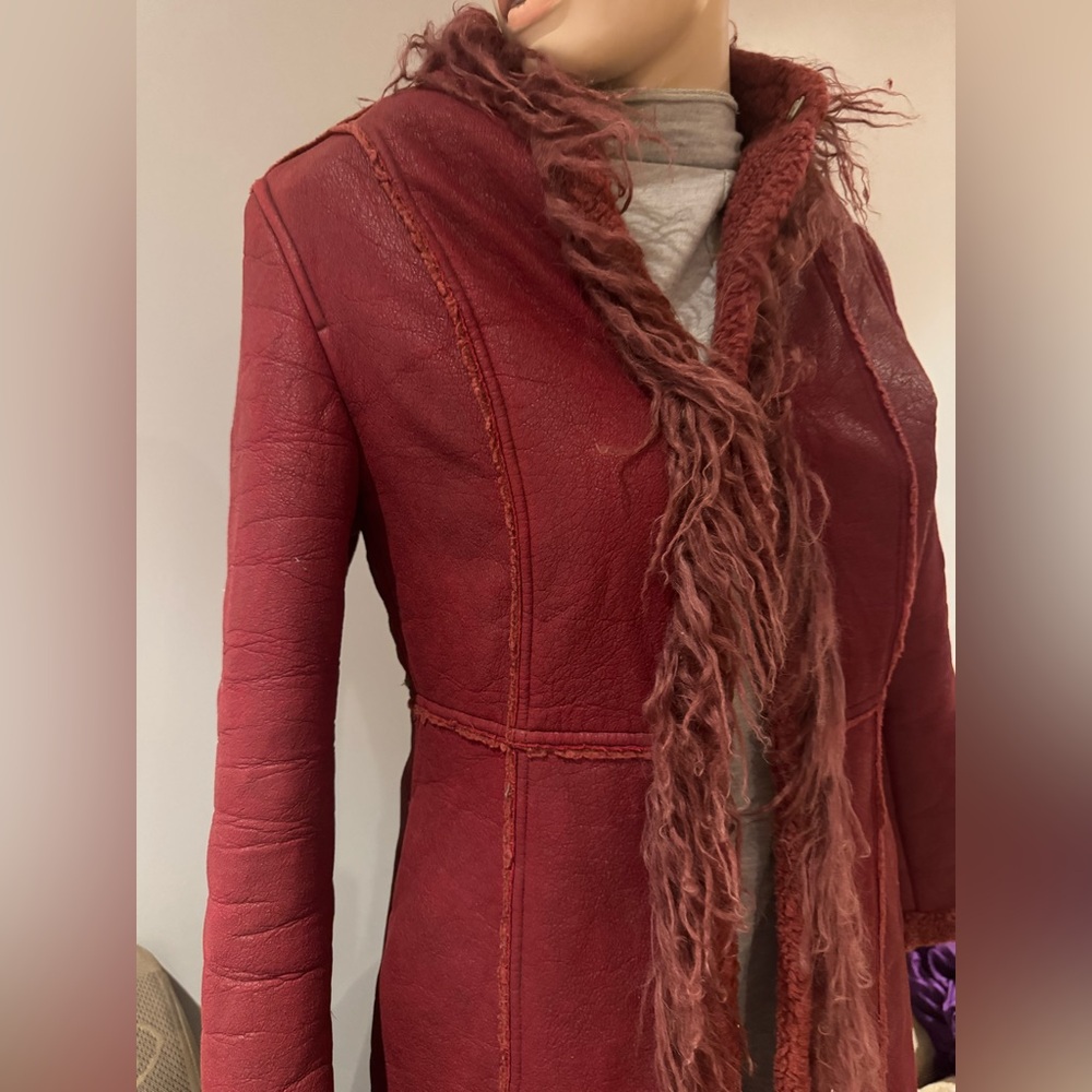 Women's Red Faux Fur Trimmed Coat Vintage Penny Lane inspired